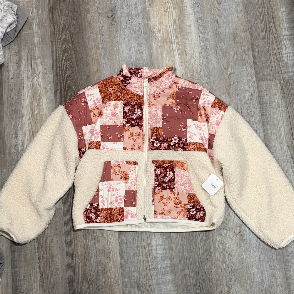 Altar'd State Pink Patchwork Sherpa Zip Jacket